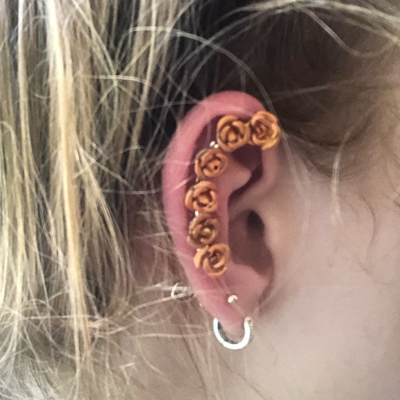 Purple and Orange Floral Earcuffs - Picture 2 of 4